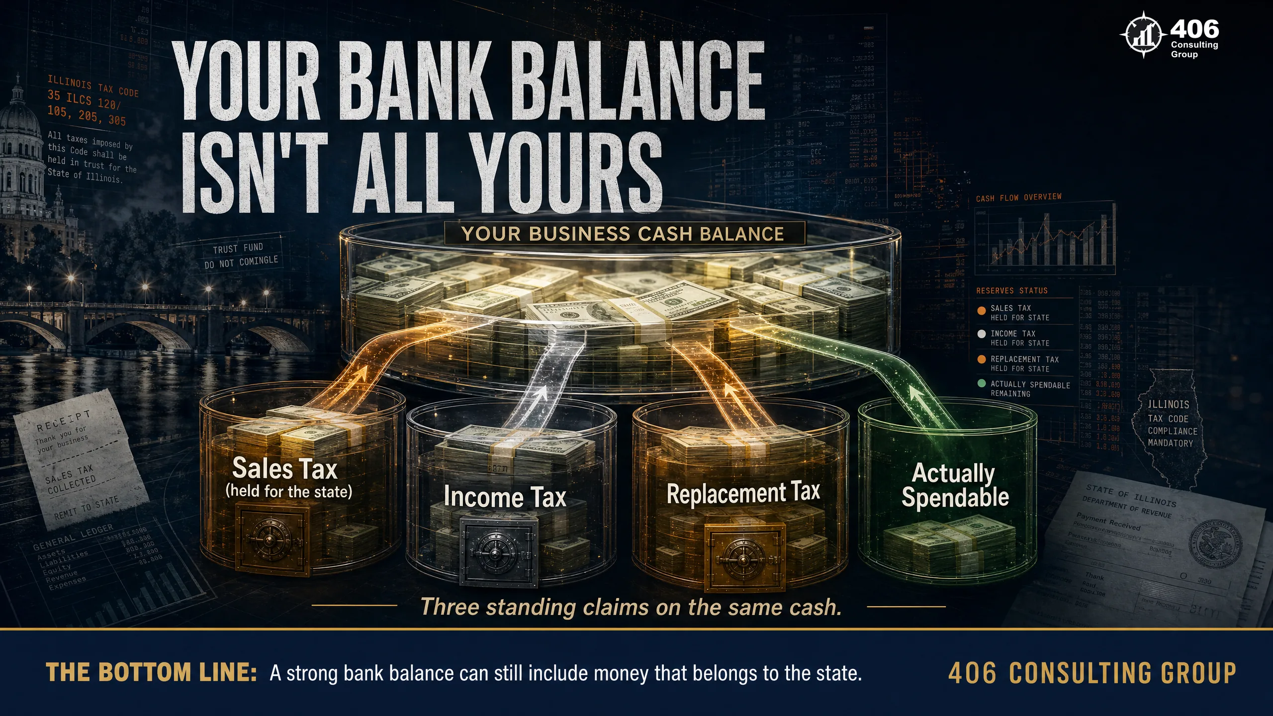 Setting aside cash for Illinois sales tax, income tax, and the Replacement Tax