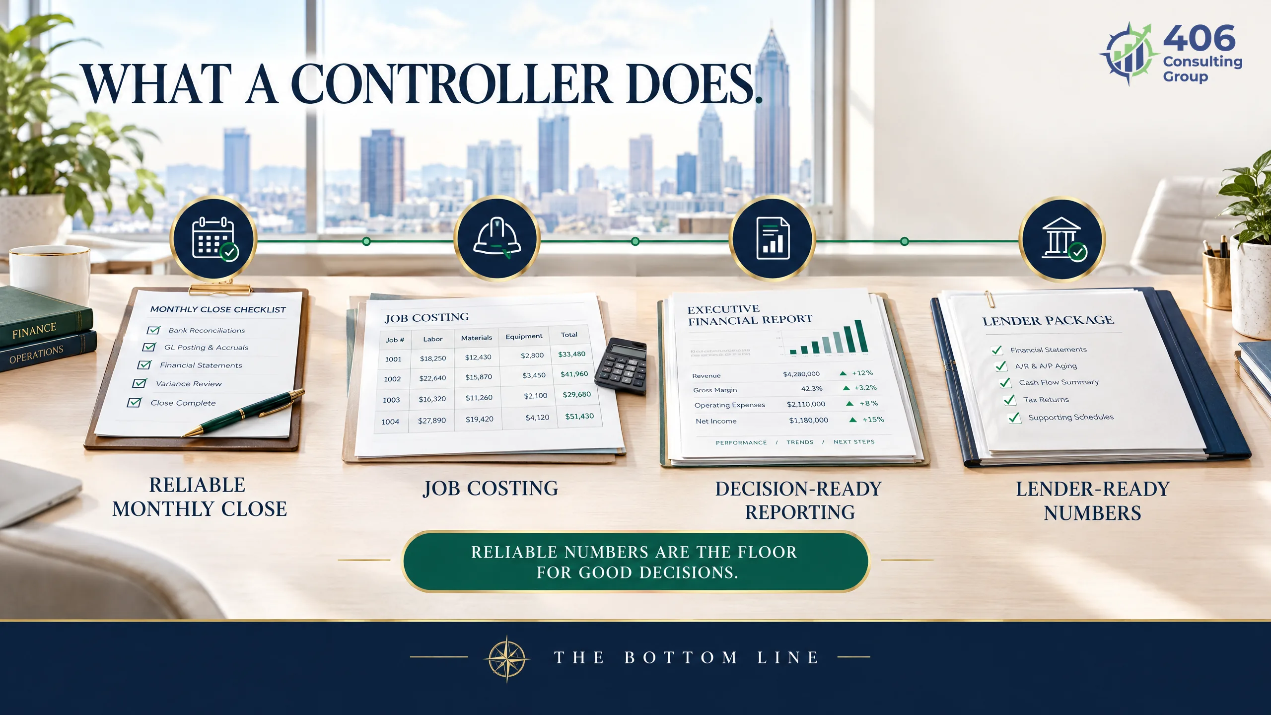 What a controller does — reliable monthly close, job costing, decision-ready and lender-ready reporting