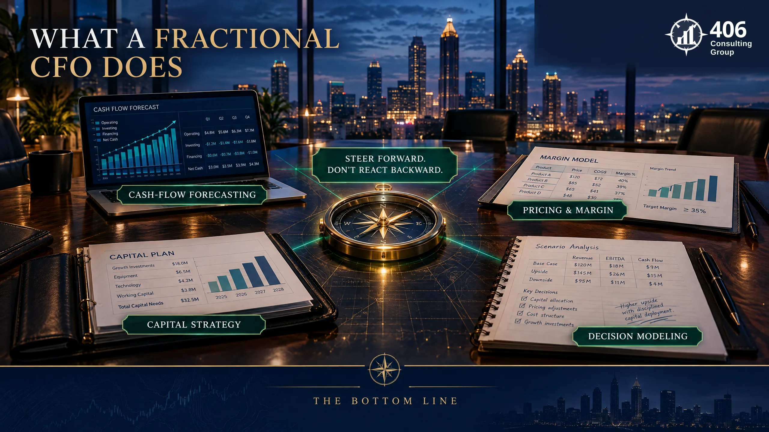 What a fractional CFO does — forecasting, pricing and margin, capital strategy, decision modeling