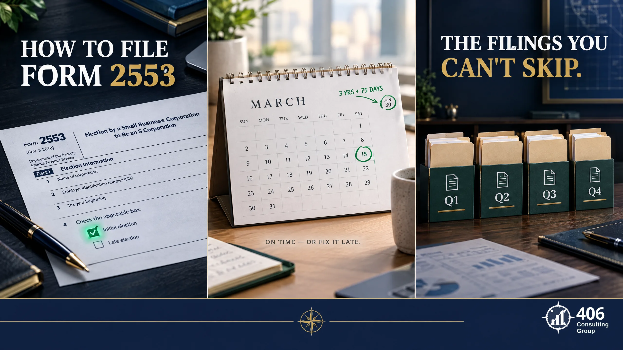 How to file Form 2553 for an S-corp election — the timing, late-election relief, and the ongoing compliance