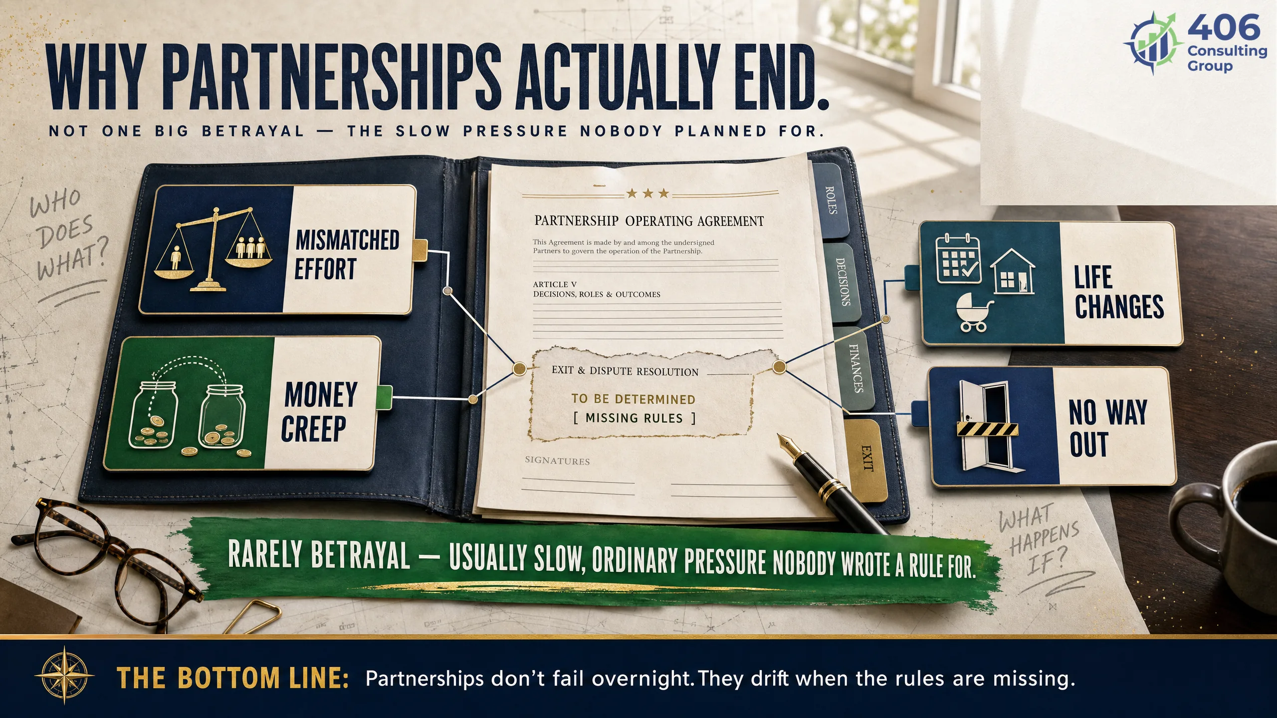 Why partnerships actually end — mismatched effort, money creep, life changes, and no way out