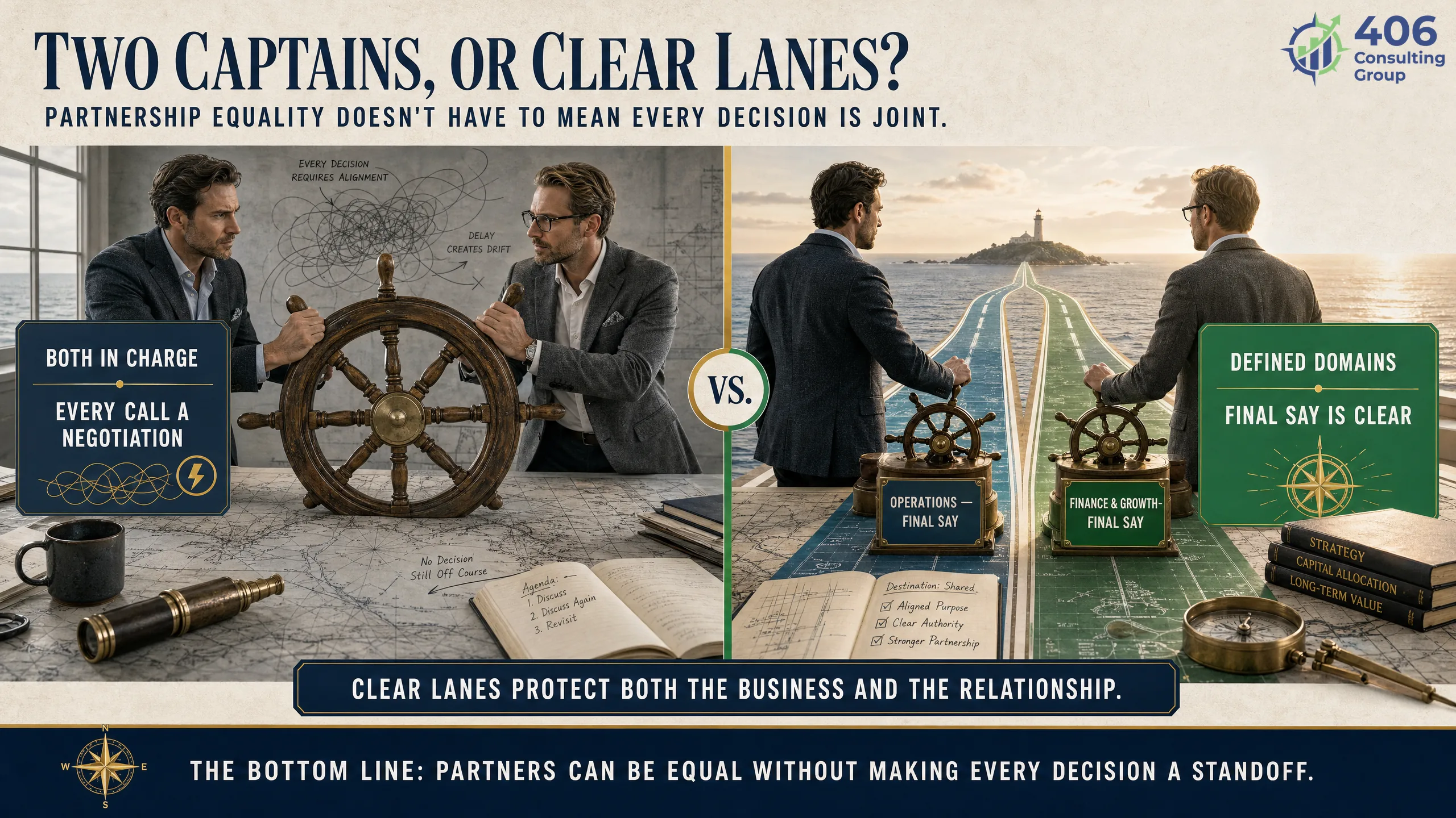 Defined roles in a partnership — clear lanes and final say versus two captains and no helm