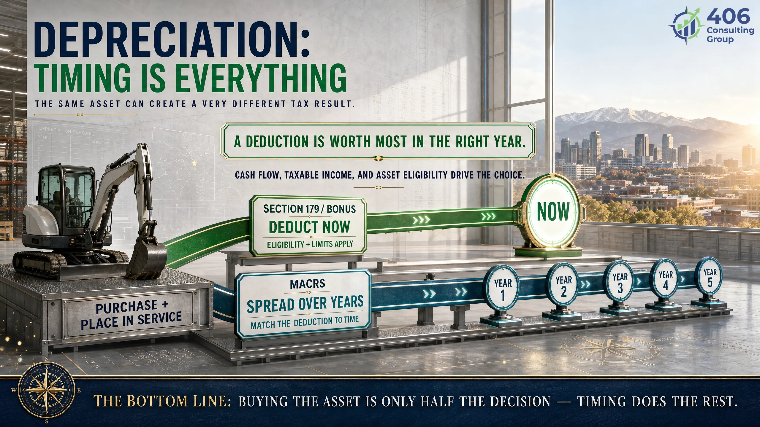 Depreciation and equipment timing for a Denver business — Section 179 and bonus depreciation in the right year
