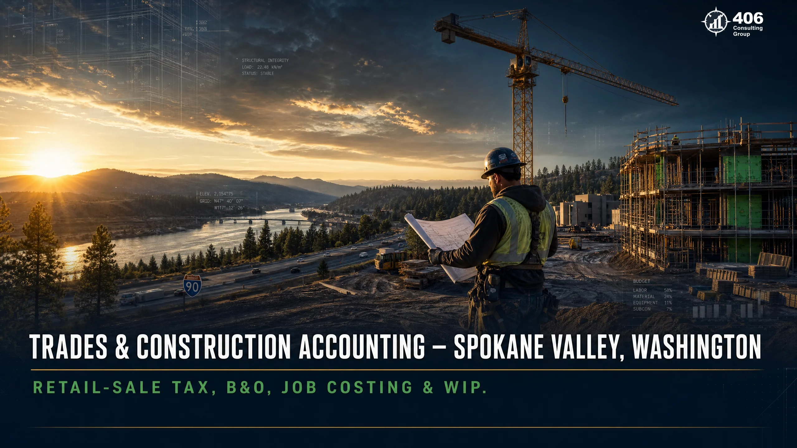 Trades and construction accounting for Spokane Valley, WA contractors — Inland Northwest job site near the Spokane River